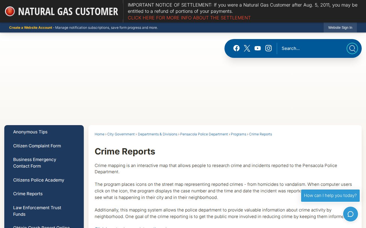 Pensacola Police incident map for arrest context