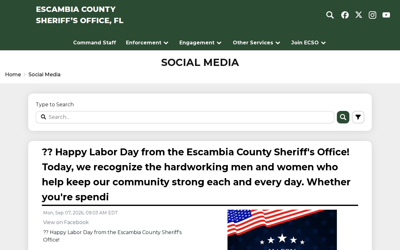 Escambia County Sheriff's Office official social update page